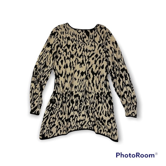 CLEO Tunic Sweater Gold & Black Knit Leopard Animal Pattern Assymmetrical Large - Picture 8 of 11
